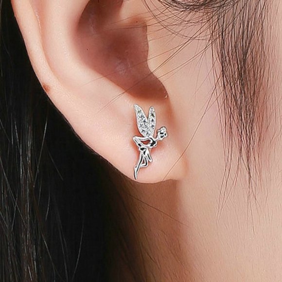 🎁 Dainty White CZ Sweet Wing Fairies Stud Earrings for Women, GPMB1441 - Picture 3 of 5